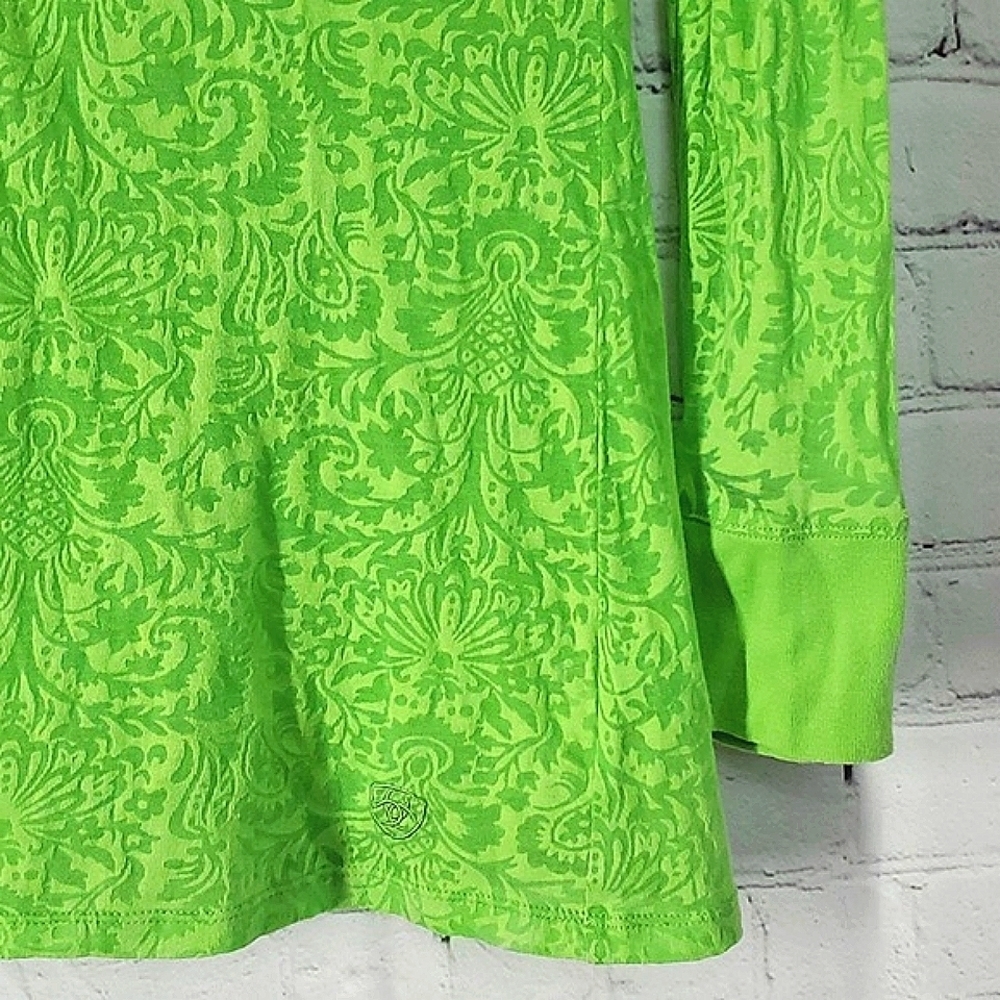 Ariat Long Sleeve Neon Green Paisley Sheer Plunge Button Top Shirt Womens Size M - Picture 8 of 15